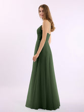 Long Spaghetti Straps Tulle Dress with Sweetheart Neck Olive Green
