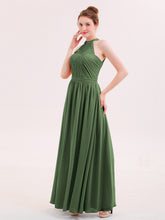 Pleated Bodice Chiffon Full Length Gowns Olive Green