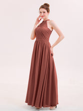 Pleated Bodice Chiffon Full Length Gowns Terracotta