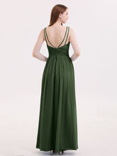 DOUBLE BEADED STRAP Chiffon Gowns with Slit Olive Green