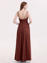 DOUBLE BEADED STRAP Chiffon Gowns with Slit Terracotta