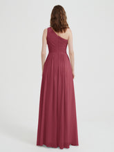 One Shoulder Long Chiffon Bridesmaid Gown Cinnamon Rose