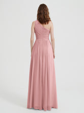 One Shoulder Long Chiffon Bridesmaid Gown Dusty Rose