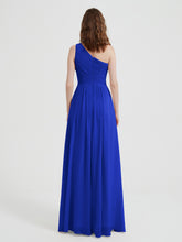 One Shoulder Long Chiffon Bridesmaid Gown Royal Blue