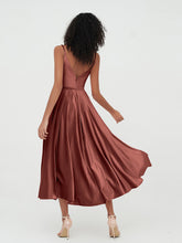 Spaghetti Strap Midi Velvet Dresses with Pockets Terracotta