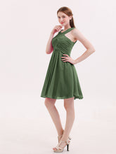 Cross Pleated Bodice Short Chiffon Dresses Olive Green