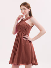 Cross Pleated Bodice Short Chiffon Dresses Terracotta
