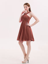 Cross Pleated Bodice Short Chiffon Dresses Terracotta