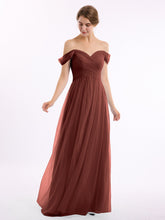 Off the Shoulder Long Tulle Gown with Sweetheart Neck Terracotta