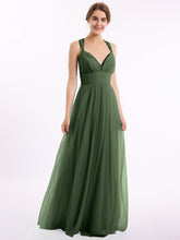 Long Tulle Dress with Convertible Back Design Olive Green