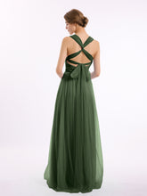 Long Tulle Dress with Convertible Back Design Olive Green