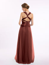 Long Tulle Dress with Convertible Back Design Terracotta