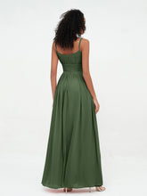 Square Neck Spaghetti Straps Chiffon Dresses Olive Green