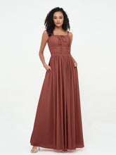 Square Neck Spaghetti Straps Chiffon Dresses Terracotta