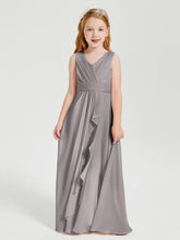 Boho Long Chiffon Bridesmaid Gown Silver
