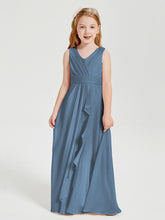 Boho Long Chiffon Bridesmaid Gown Slate Blue