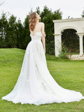 Off-the-shoulder Chapel train Lace Wedding Dress Ivory/Champagne