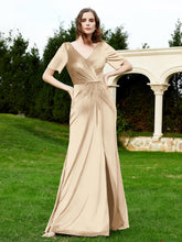 Half Sleeve V-neck Velvet Dress With Slit Champagne