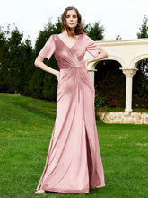 Half Sleeve V-neck Velvet Dress With Slit Dusty Rose