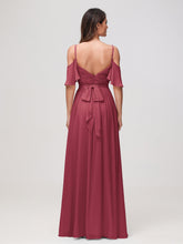 Off-the-shoulder A-line Ruched Chiffon Dress with Slit Cinnamon Rose