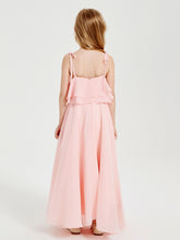 Chiffon Junior Bridesmaid Dresses Long Cascading Skirt Coral