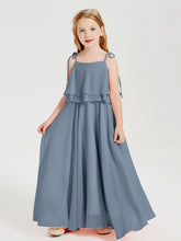 Chiffon Junior Bridesmaid Dresses Long Cascading Skirt Dusty Blue
