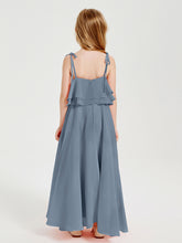 Chiffon Junior Bridesmaid Dresses Long Cascading Skirt Dusty Blue