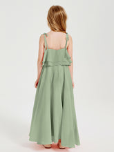 Chiffon Junior Bridesmaid Dresses Long Cascading Skirt Dusty Sage