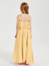 Chiffon Junior Bridesmaid Dresses Long Cascading Skirt Gold