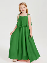 Chiffon Junior Bridesmaid Dresses Long Cascading Skirt Green