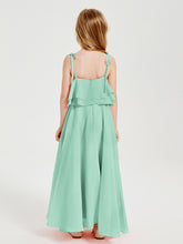 Chiffon Junior Bridesmaid Dresses Long Cascading Skirt Mint Green