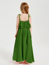 Chiffon Junior Bridesmaid Dresses Long Cascading Skirt Moss