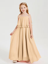 Chiffon Junior Bridesmaid Dresses Long Cascading Skirt Peach