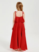 Chiffon Junior Bridesmaid Dresses Long Cascading Skirt Red