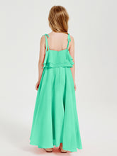 Chiffon Junior Bridesmaid Dresses Long Cascading Skirt Turquoise