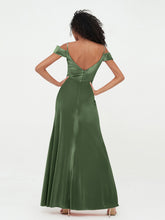 Off Shoulder Long Velvet Dresses with Slit Olive Green