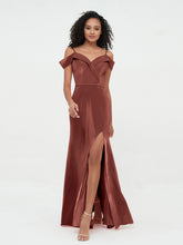 Off Shoulder Long Velvet Dresses with Slit Terracotta