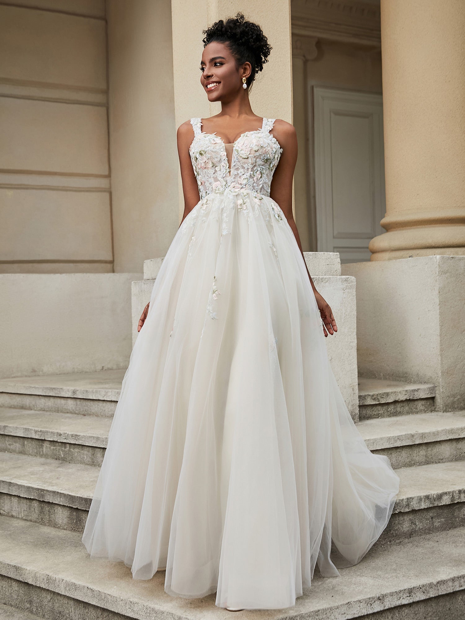 sachin and babi light blue dress Milena Long Sleeve Floral Embroidered Mesh Wedding Dress Ivory | Wedding  Dresses main image 0