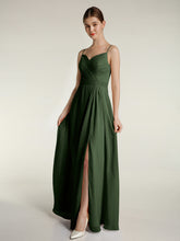 Spaghetti Strap Dress with Slit for Bridesmaid Olive Green