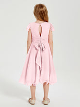 Chiffon Tea Length Junior Bridesmaid Dresses Blushing Pink