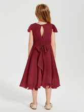 Chiffon Tea Length Junior Bridesmaid Dresses Burgundy