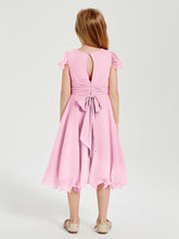 Chiffon Tea Length Junior Bridesmaid Dresses Candy Pink