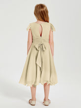 Chiffon Tea Length Junior Bridesmaid Dresses Champagne