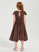Chiffon Tea Length Junior Bridesmaid Dresses Chocolate