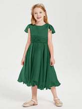 Chiffon Tea Length Junior Bridesmaid Dresses Dark Green