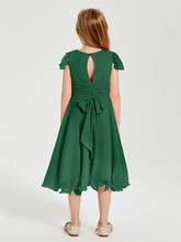 Chiffon Tea Length Junior Bridesmaid Dresses Dark Green