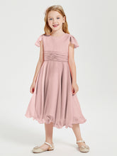 Chiffon Tea Length Junior Bridesmaid Dresses Dusty Rose