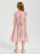 Chiffon Tea Length Junior Bridesmaid Dresses Dusty Rose
