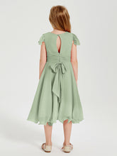 Chiffon Tea Length Junior Bridesmaid Dresses Dusty Sage