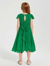 Chiffon Tea Length Junior Bridesmaid Dresses Emerald
